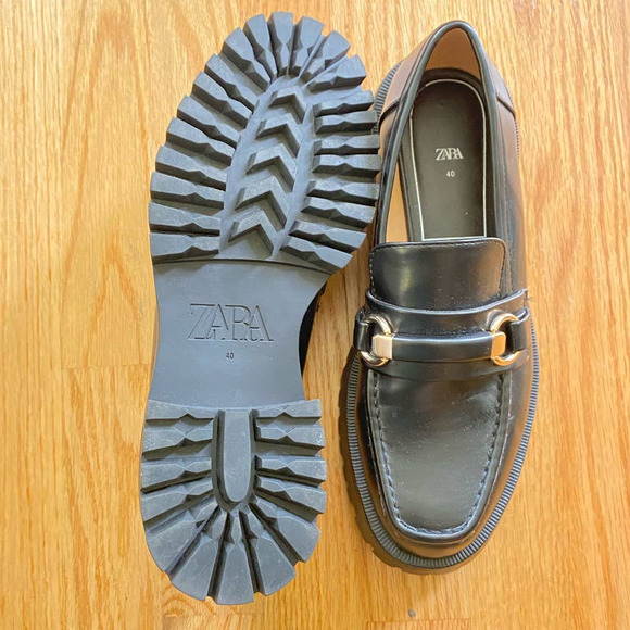 NEW NO Tags/Box Zara Black Chunky Lug Heel Loafers Moccasins Shoes 9W/M7 - Picture 7 of 8